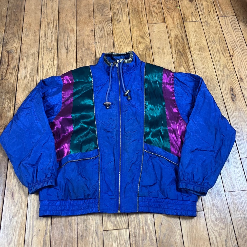 Vintage 90s Active Frontier Colorblock Windbreaker Jacket Blue Purple Petite L